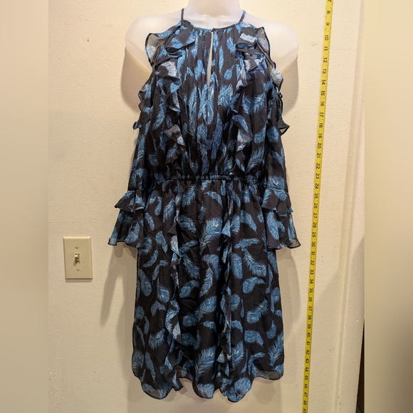 Rachel Zoe Black and Blue Feather Print Dress size 2 - Picture 2 of 9